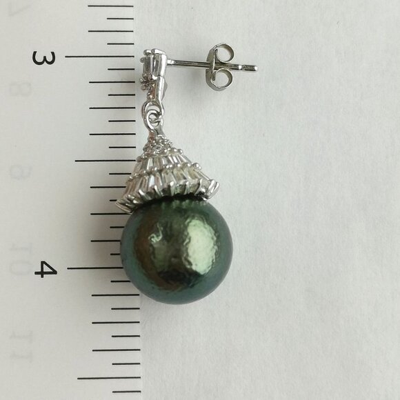 NEW Tahitian South Sea Pearl White Sapphire drop earrings 13mm - Picture 5 of 9